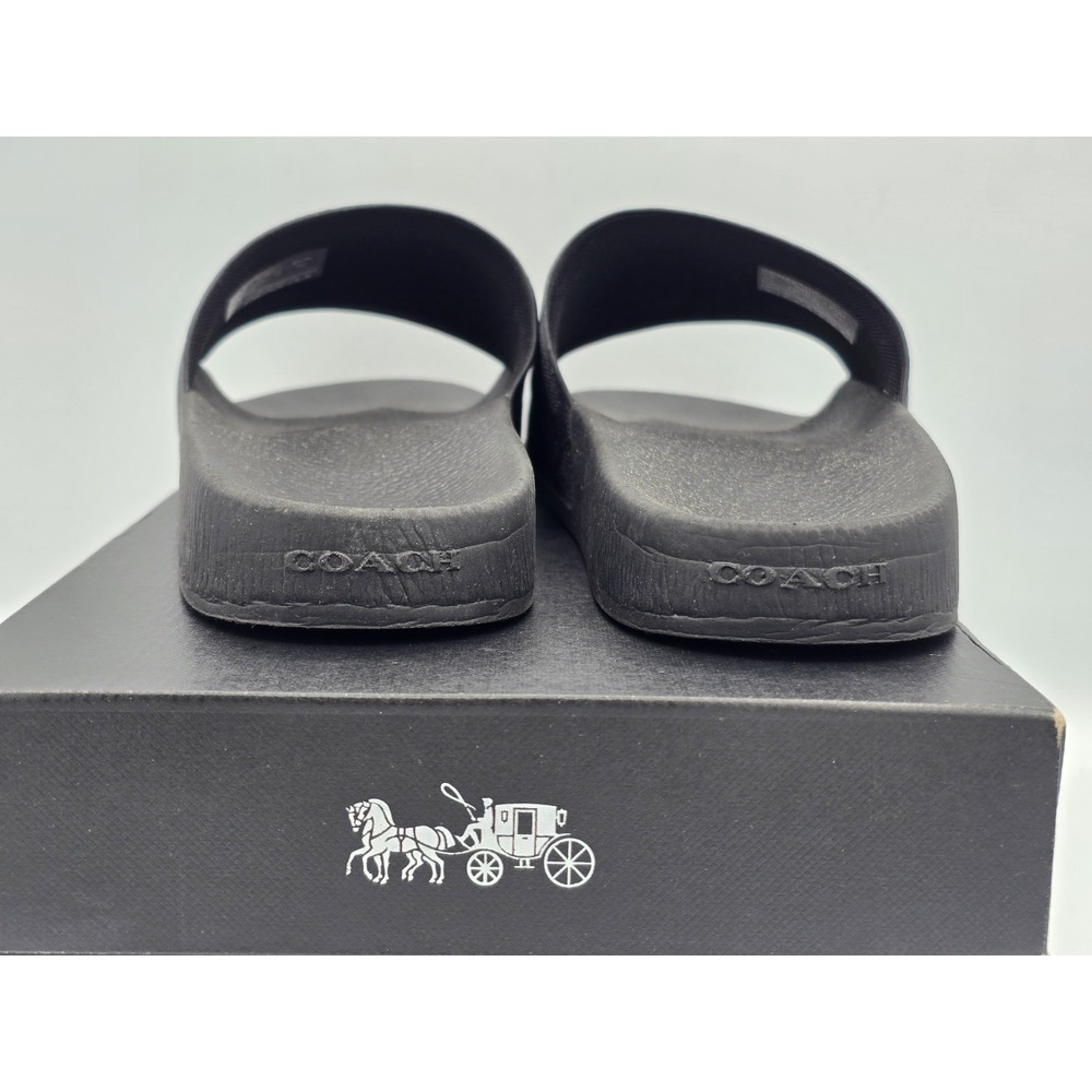 Coach SIG CTD CNVS POOL SL Black Signature Men's Canvas Slide Sandals Logo Sz 7 - Picture 7 of 12
